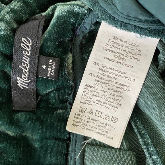 Madewell Velvet Wide Leg Pants Size 4 Smoky Spruce Green Crop Pleated *repaired - Picture 10 of 13